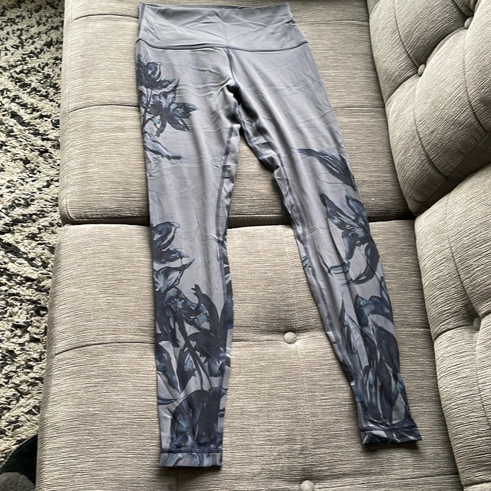 lululemon athletica Gray Floral Leggings